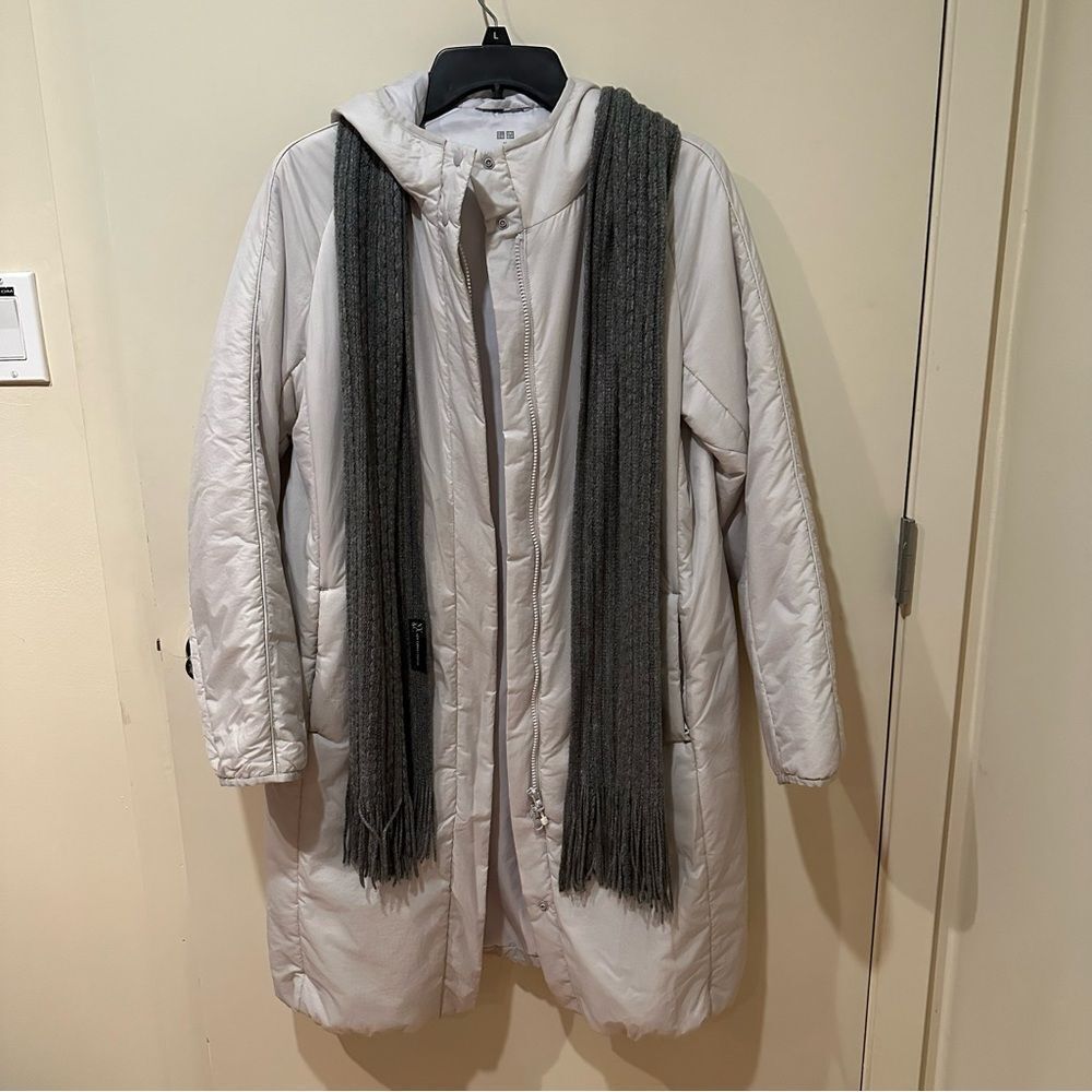 UNIQLO Light Puffer Long Hooded Coat Puffer Parka Womens XS Light grey